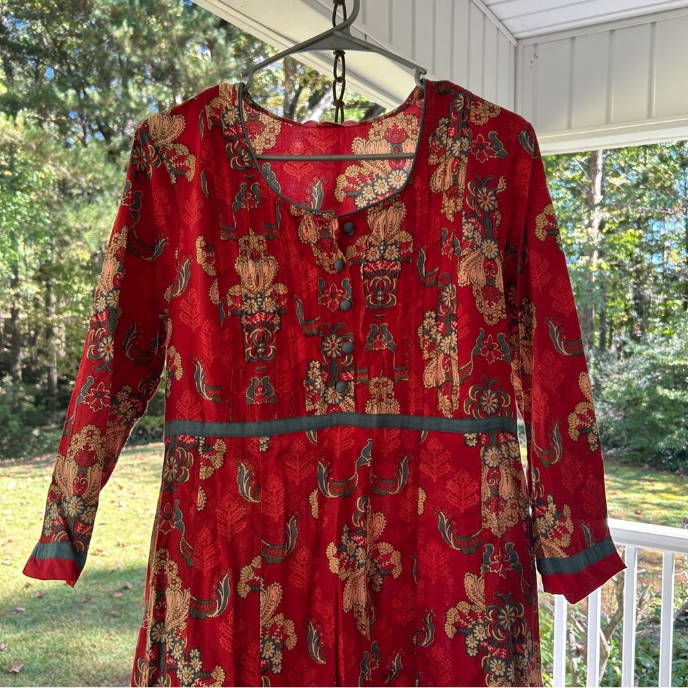 April Cornell Red and Green Floral  Dress - Picture 2 of 4